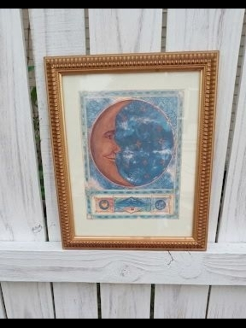 Rare Vintage "The Moon" Sylvia  Novak Litho Print Made In USA Whimsy 30 X 25 cm